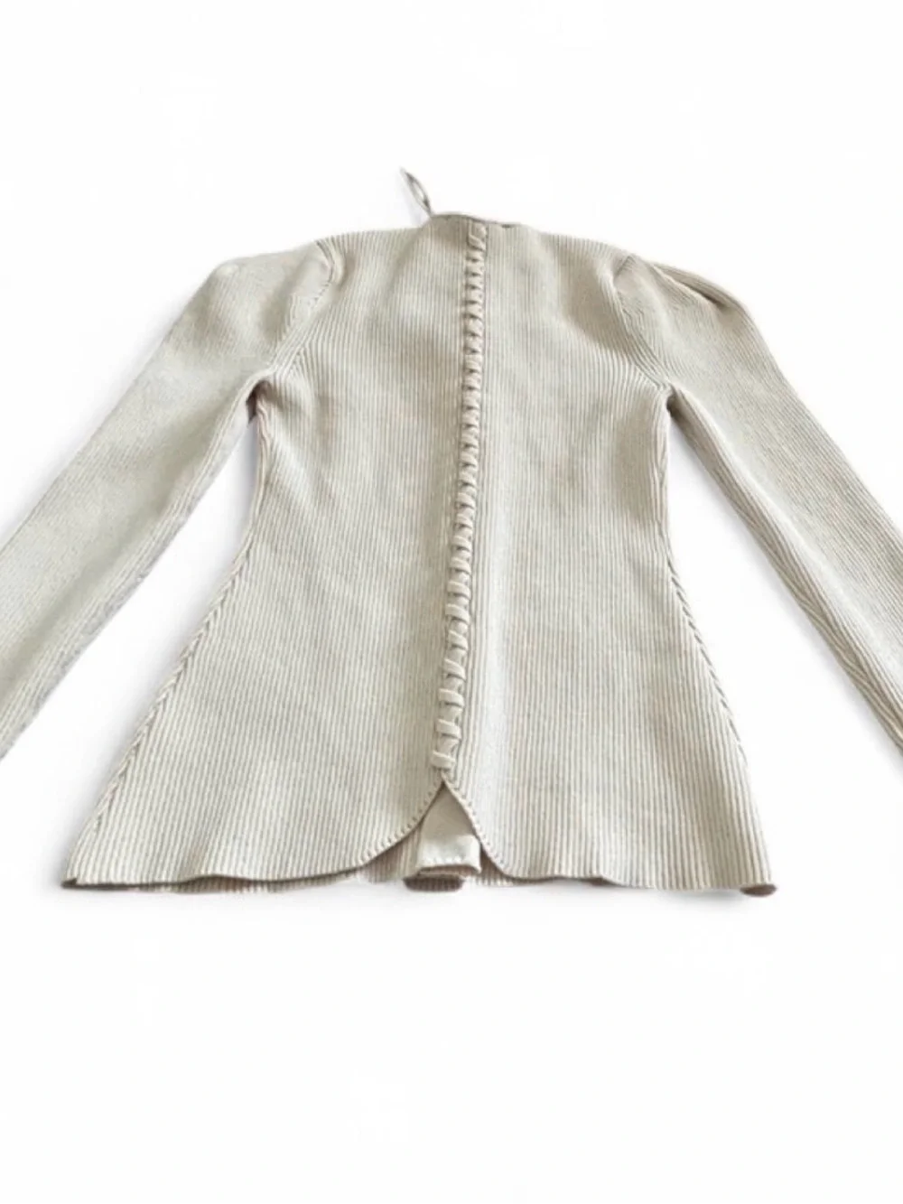 Zara Preppy Grunge Biker Office Work Cream Ribbed Button-Front Long Sleeve Top